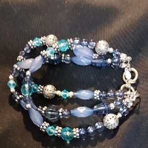 Handcrafted Blue Multi-Strand Beaded Bracelet  7in Unisex  FunPiece